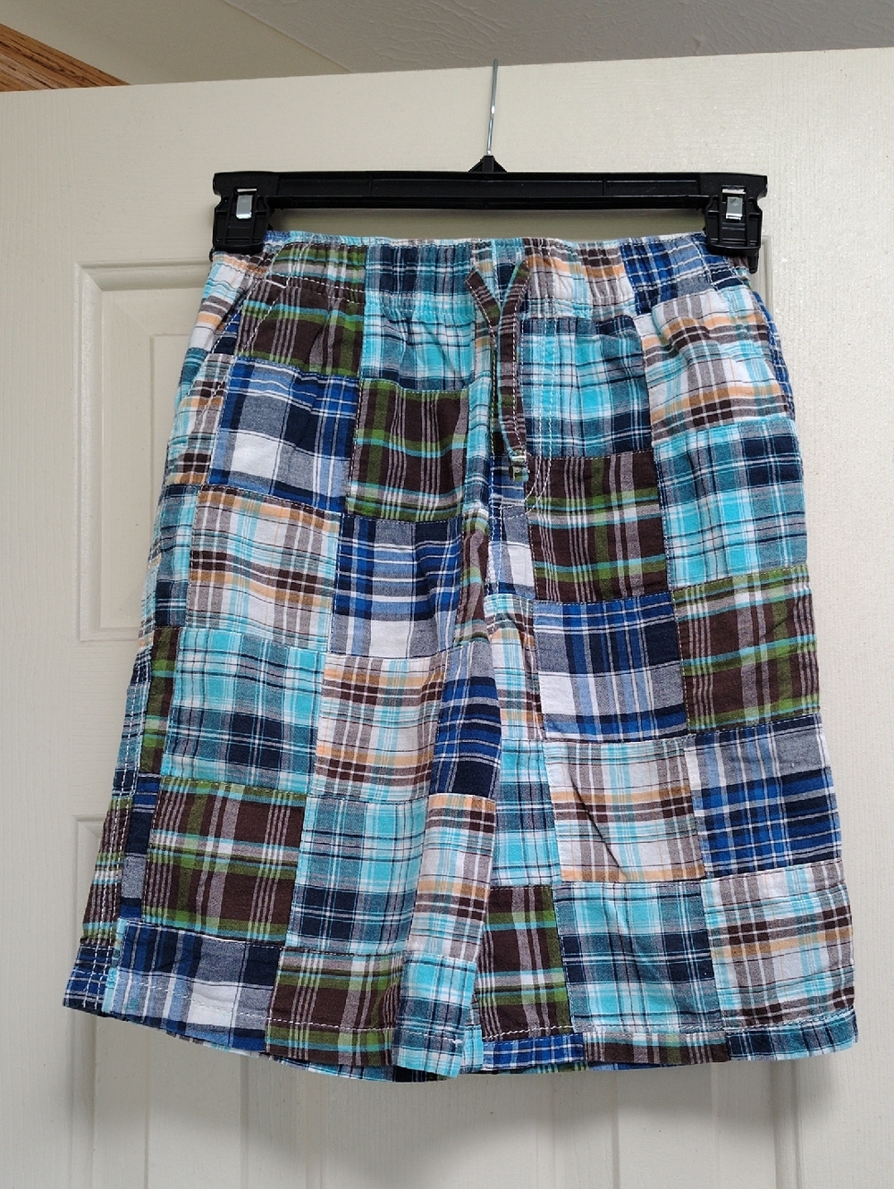 Boys Plaid Patchwork Shorts - Blue Multi